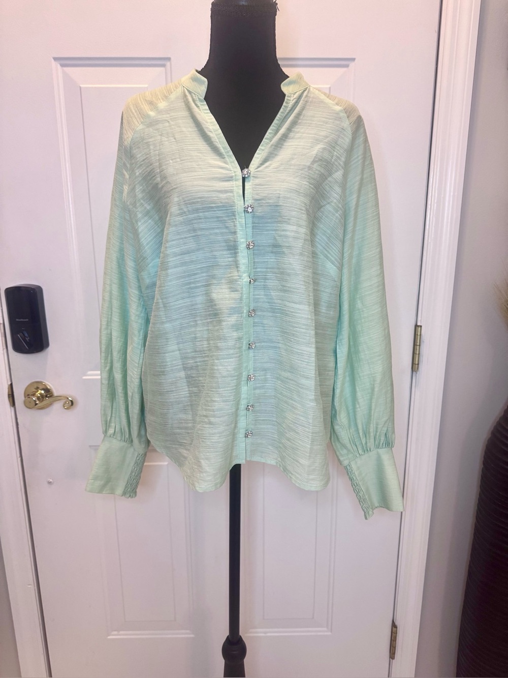 White House Black Market Light Mint Button-Front Blouse